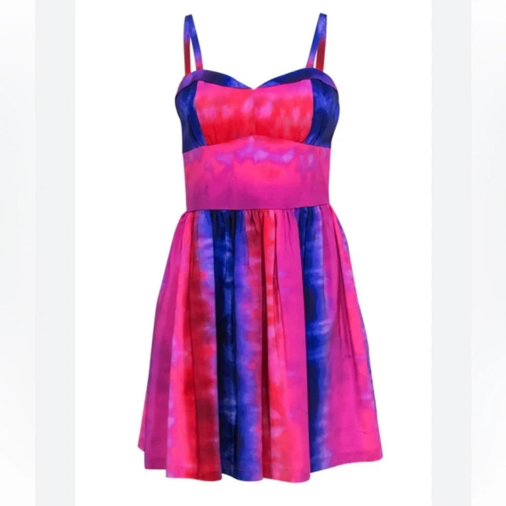 Amanda Uprichard Silk Hot Pink Purple Marbled A-Line Dress Small